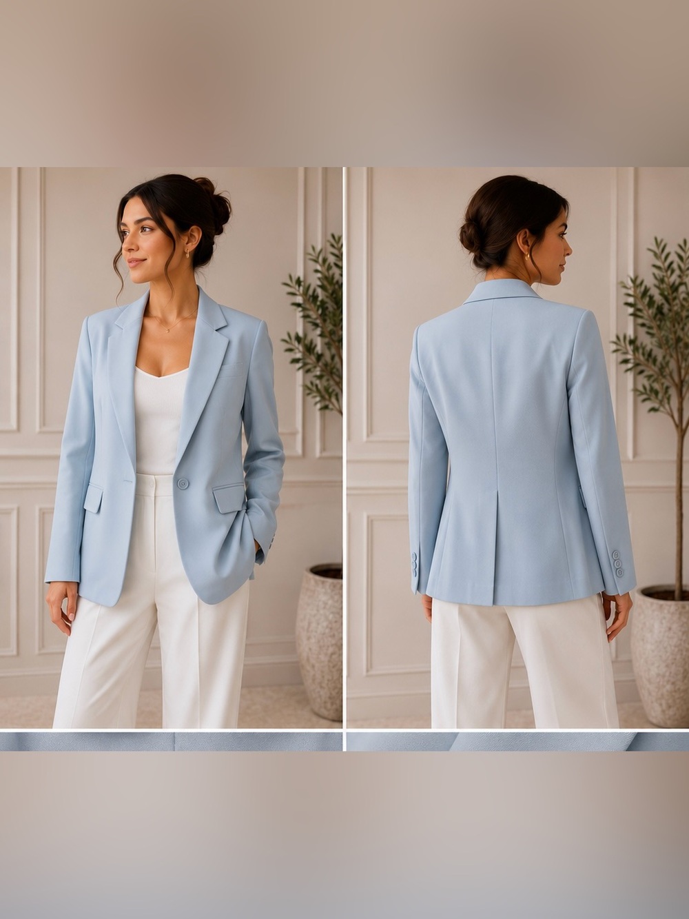 French Connection Classic Single-Button Light Blue Oversized Women's Blazer